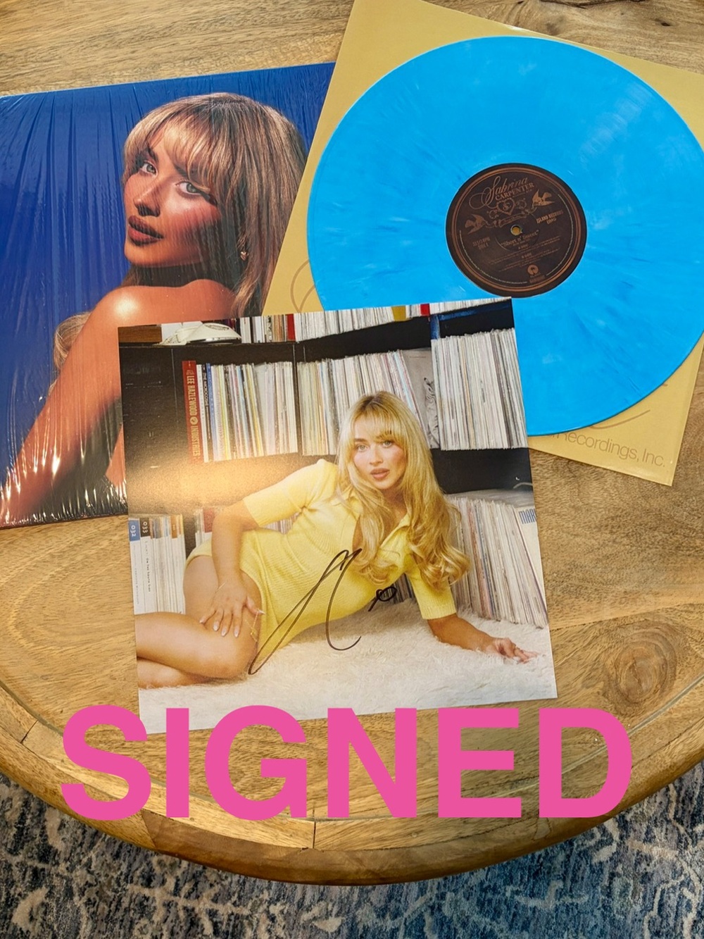 SIGNED! Sabrina Carpenter Short n’ Sweet Blue Vinyl Record w/ autographed insert